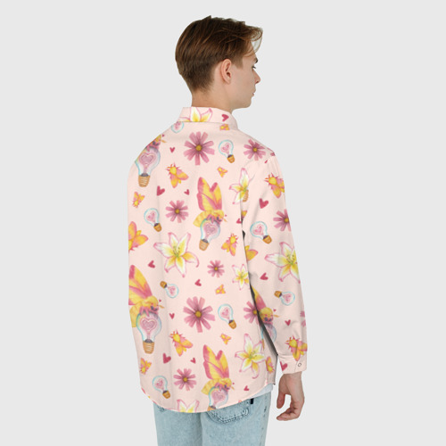 Мужская рубашка oversize 3D с принтом Влюблённые мотыльки, вид сзади #2