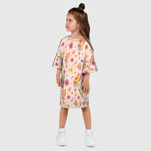 Детское платье 3D с принтом Влюблённые мотыльки, фото на моделе #1