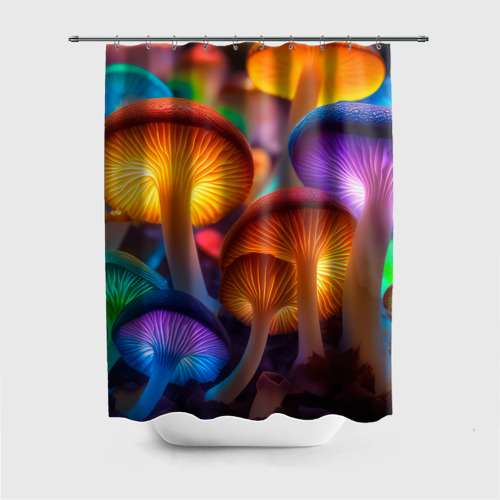Штора 3D для ванной Неоновые светящиеся грибы