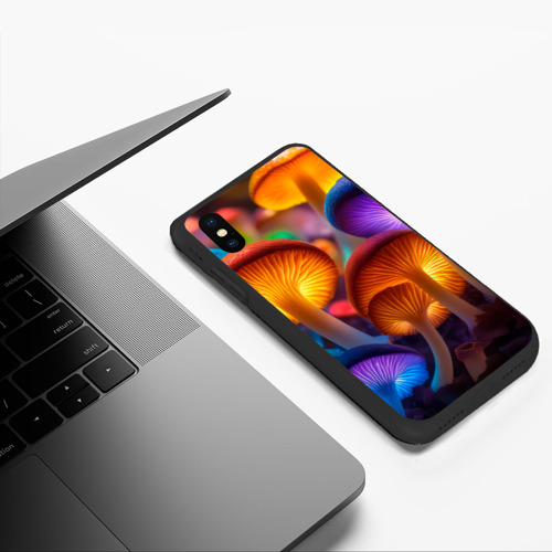 Чехол для iPhone XS Max матовый Неоновые светящиеся грибы, цвет черный - фото 5