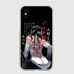 Чехол для iPhone XS Max матовый Девушка самурай и тату иероглифы