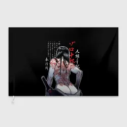 Флаг 3D Девушка самурай и тату иероглифы
