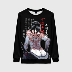 Женский свитшот 3D Девушка самурай и тату иероглифы