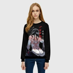 Женский свитшот 3D Девушка самурай и тату иероглифы - фото 2