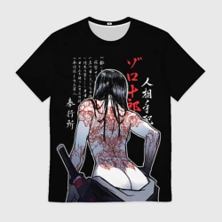 Мужская футболка 3D Девушка самурай и тату иероглифы