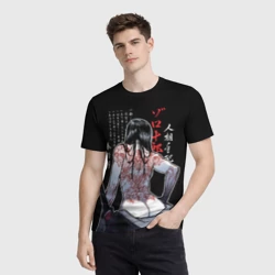 Мужская футболка 3D Девушка самурай и тату иероглифы - фото 2