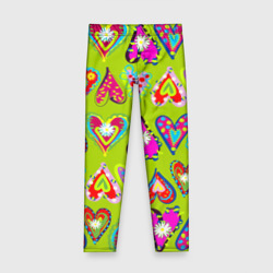 Детские леггинсы 3D Разноцветные сердца в мексиканском стиле