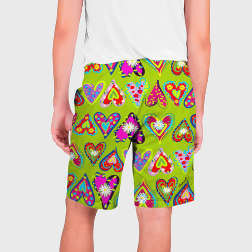 Мужские шорты 3D с принтом Разноцветные сердца в мексиканском стиле, вид сзади #1