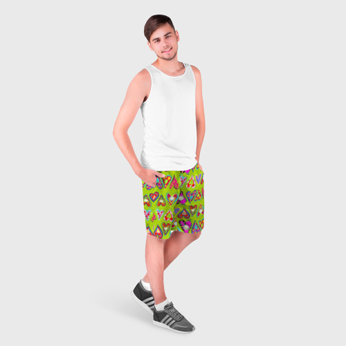 Мужские шорты 3D с принтом Разноцветные сердца в мексиканском стиле, фото на моделе #1