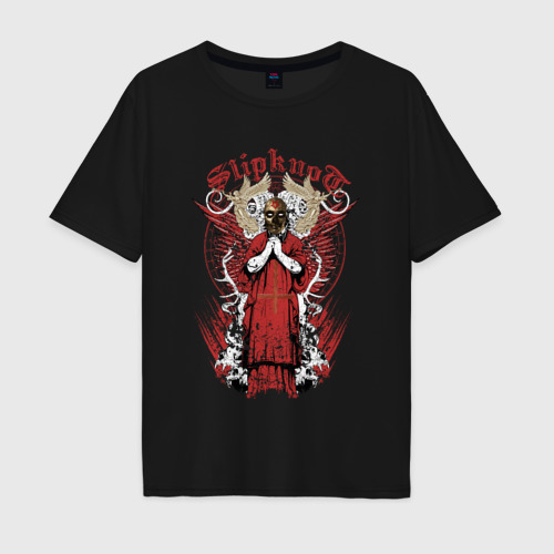 Мужская футболка хлопок Oversize с принтом Slipknot на фоне антихриста, вид спереди #2