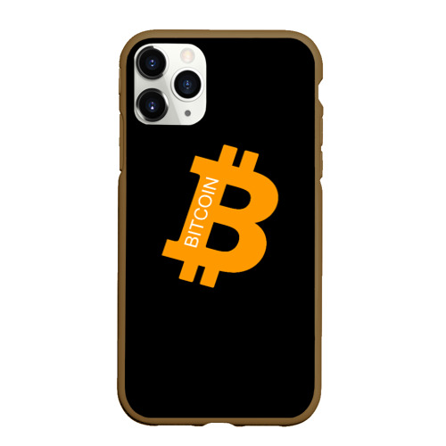 Чехол для iPhone 11 Pro матовый Биткоин криптовалюта оранжевое лого, цвет коричневый
