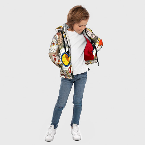 Зимняя куртка для мальчиков 3D Кандинский картина - шумная акварель, цвет красный - фото 5