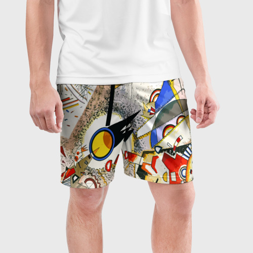Мужские шорты спортивные с принтом Кандинский картина - шумная акварель, фото на моделе #1