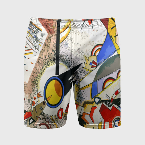 Мужские шорты спортивные с принтом Кандинский картина - шумная акварель, вид спереди #2