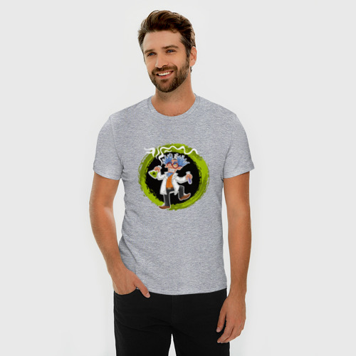 Мужская футболка хлопок Slim с принтом Безумный ученый, фото на моделе #1