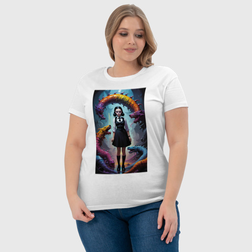 Женская футболка хлопок Addams Wednesday, цвет белый - фото 6