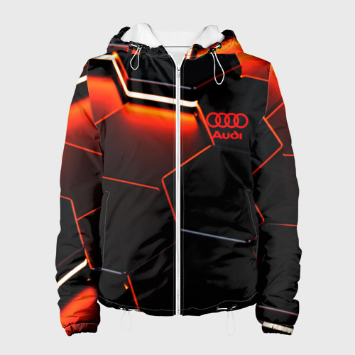 Женская куртка 3D Audi неоновый соты, цвет белый