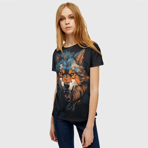 Женская футболка 3D Волчий  свирепый оскал, цвет 3D печать - фото 3