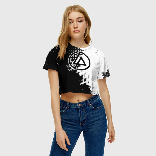 Женская футболка Crop-top 3D Linkin park - черно-белая абстракция, цвет 3D печать - фото 3