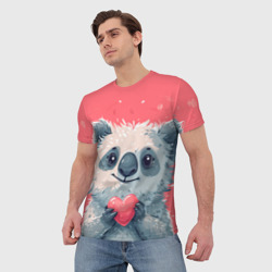Мужская футболка 3D Милая панда с  сердечком - фото 2