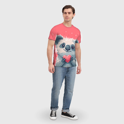 Мужская футболка 3D Милая панда с  сердечком, цвет 3D печать - фото 5