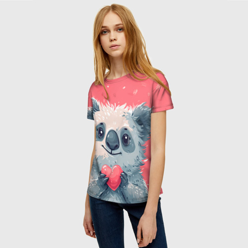 Женская футболка 3D Милая панда с  сердечком, цвет 3D печать - фото 3