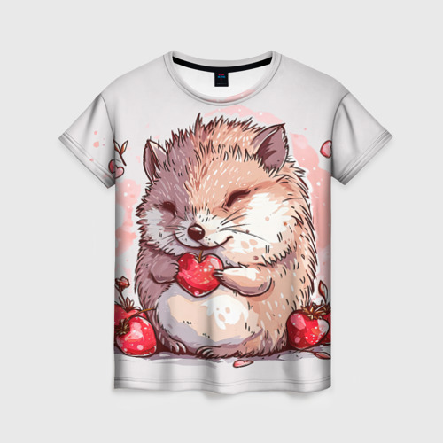 Женская футболка 3D Влюбленный ёжик  с сердечком, цвет 3D печать