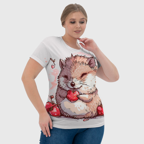 Женская футболка 3D Влюбленный ёжик  с сердечком, цвет 3D печать - фото 6
