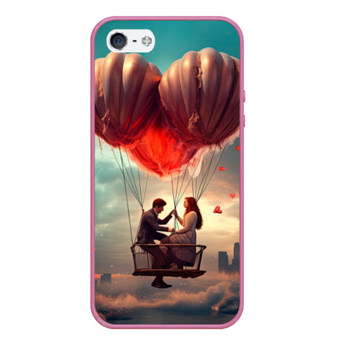 Чехол для iPhone 5/5S матовый Влюбленная пара на воздушном шаре, цвет малиновый