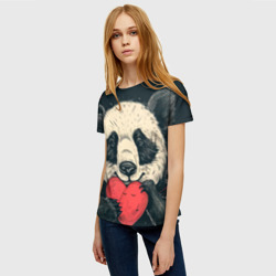 Женская футболка 3D Влюбленная панда обнимает сердечко - фото 2