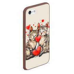 Чехол для iPhone 5/5S матовый Влюбленные кошечки с сердечками - фото 2