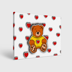 Холст прямоугольный Стикер наклейка медвежонок и сердце объемный рисунок
