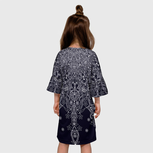 Детское платье 3D с принтом Тёмно-синий узоры мандала, вид сзади #2