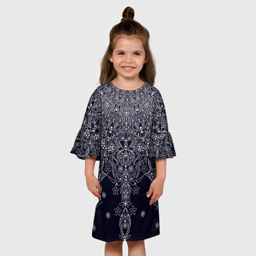 Детское платье 3D с принтом Тёмно-синий узоры мандала, вид сбоку #3