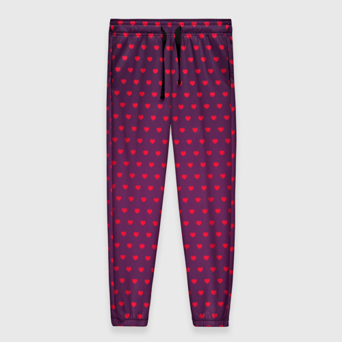 Женские брюки 3D с принтом Красные сердечки на темно-бордовом фоне, вид спереди #2