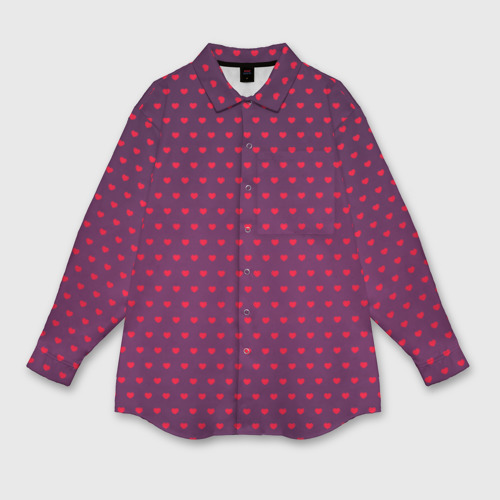 Женская рубашка oversize 3D с принтом Красные сердечки на темно-бордовом фоне, вид спереди #2