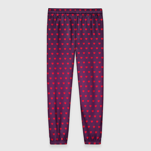 Женские брюки 3D с принтом Красные сердечки на темно-бордовом фоне, вид сзади #1