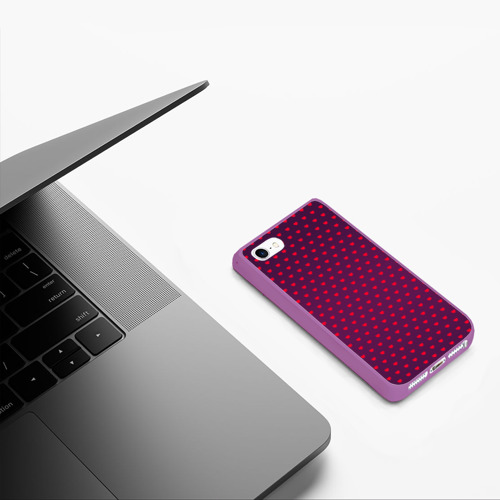 Чехол для iPhone 5/5S матовый Красные сердечки на темно-бордовом фоне, цвет фиолетовый - фото 5