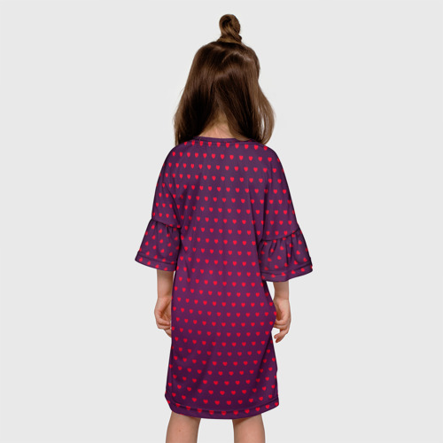 Детское платье 3D с принтом Красные сердечки на темно-бордовом фоне, вид сзади #2