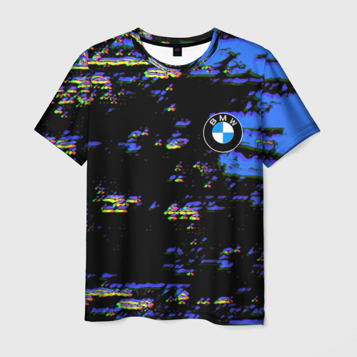 Мужская футболка с принтом BMW краски абстракция, вид спереди №1