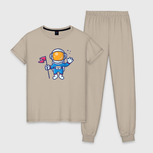 Женская пижама хлопок с принтом Космический привет, вид спереди #2