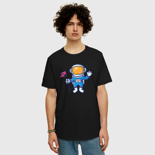 Мужская футболка хлопок Oversize с принтом Космический привет, фото на моделе #1