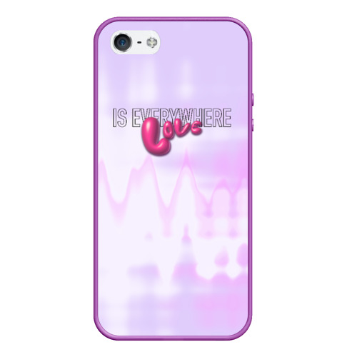 Чехол для iPhone 5/5S матовый Love is everywhere on gradient , цвет фиолетовый