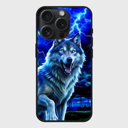 Чехол силиконовый для Apple iPhone 15 Pro матовый Грозовой волк с молниями