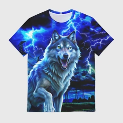 Мужская футболка 3D Грозовой волк с молниями