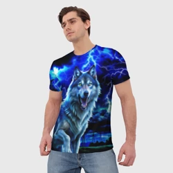 Мужская футболка 3D Грозовой волк с молниями - фото 2