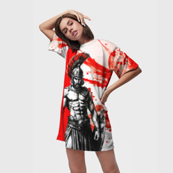 Платье-футболка 3D Гладиатор Спартанец красно белые - фото 2