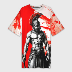Платье-футболка 3D Гладиатор Спартанец красно белые