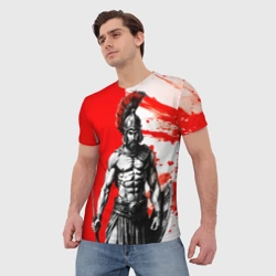 Мужская футболка 3D Гладиатор Спартанец красно белые - фото 2
