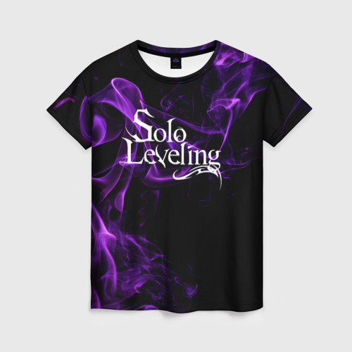 Женская футболка 3D с принтом Поднятие уровня в одиночку - фиолетовое пламя, вид спереди #2